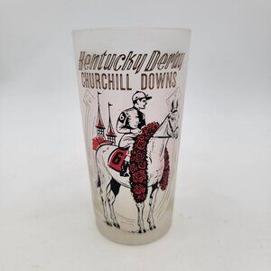 Vintage 1966 Kentucky Derby Churchill Downs Glass With Horse & Jockey Design